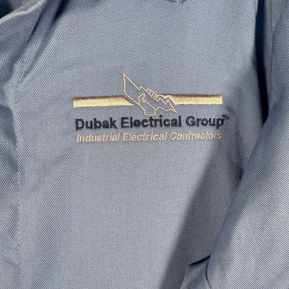 Bulwark FR Shirt Mens Large Blue Snap Button Flame Resistant Company Logo - Picture 4 of 11